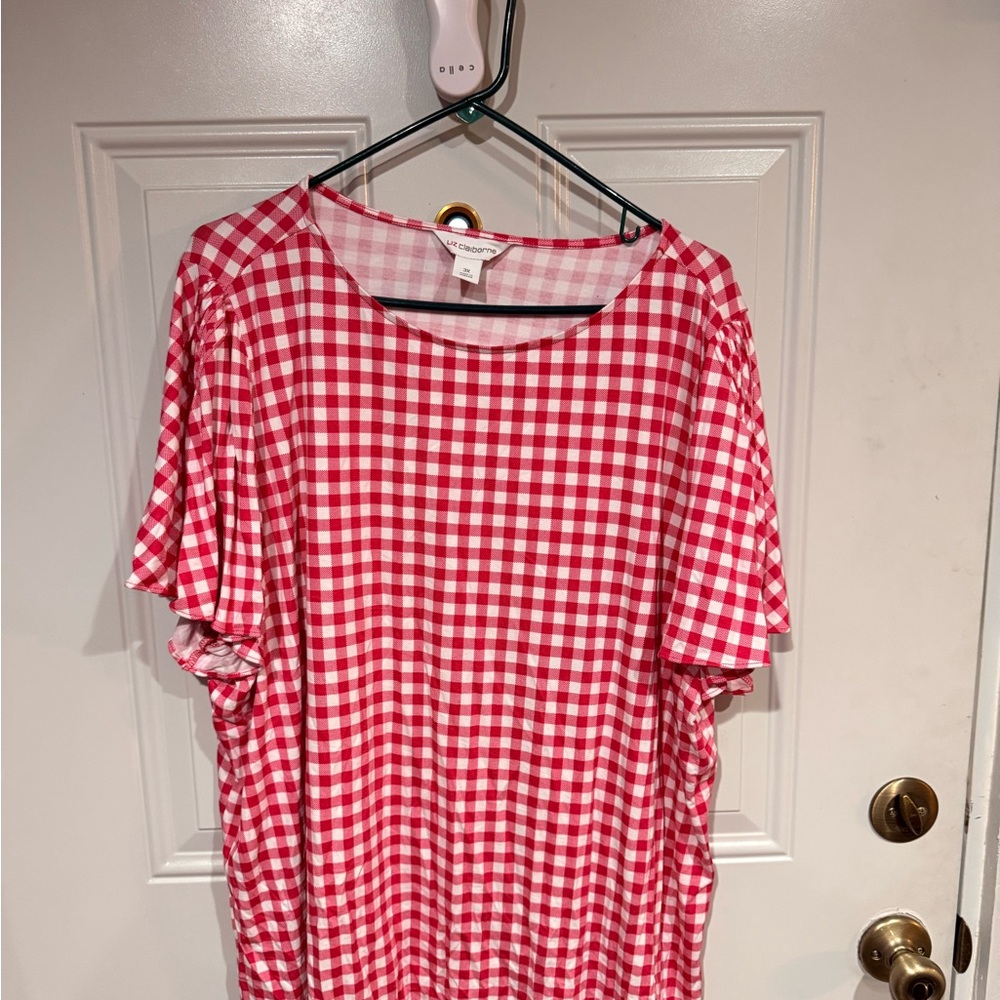 Liz Claiborne Magenta Pink and White Gingham Blouse